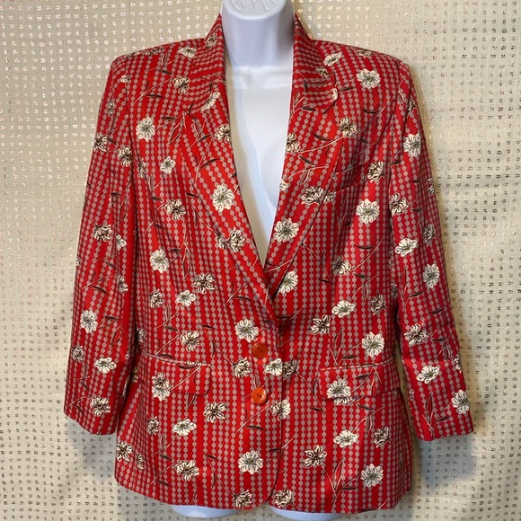 La Lisette Red Blazer Floral & Grey Dots Pinstripes - Picture 1 of 10